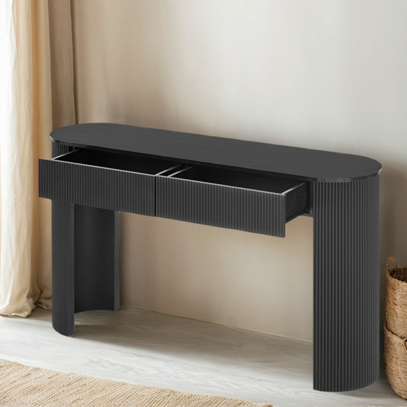 Chic Console Table With Curved Column Legs&Storage Drawers: Fluted Design For Entryway & Living Room, Black