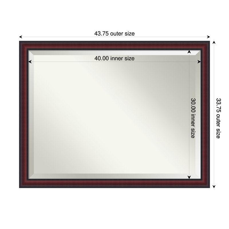 Dalat Beveled Framed Wall Mirror, 33.75" x 43.75", Cherry