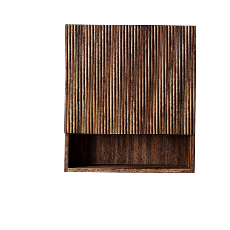 TOBI 26" Wall-Mounted Striped Bathroom Cabinet, with Doors, Shelf and Open Storage Compartment Over The Toilet Storage Cabinet for Bathroom, Kitchen, Laundry Room, Drak Walnut 