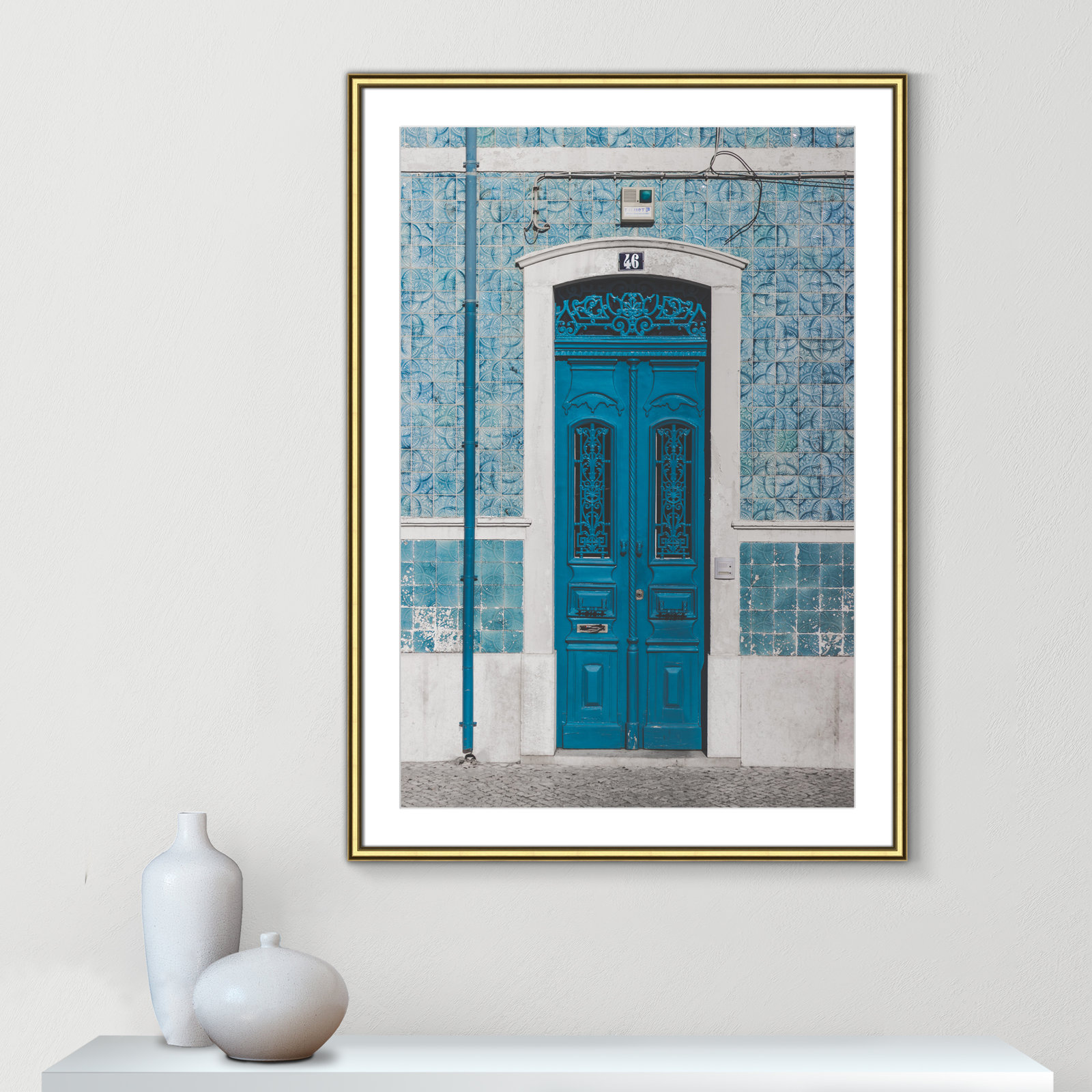 Blue Door of Caldas de Rainha Print, Gold, 42.75" H x 30.75" W x 0.88" D