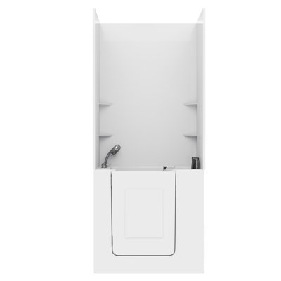 Nova Heated Series 31" x 40" Left Side Drain Soaker Bathtub in White with Matching Smooth Shower Wall Kit