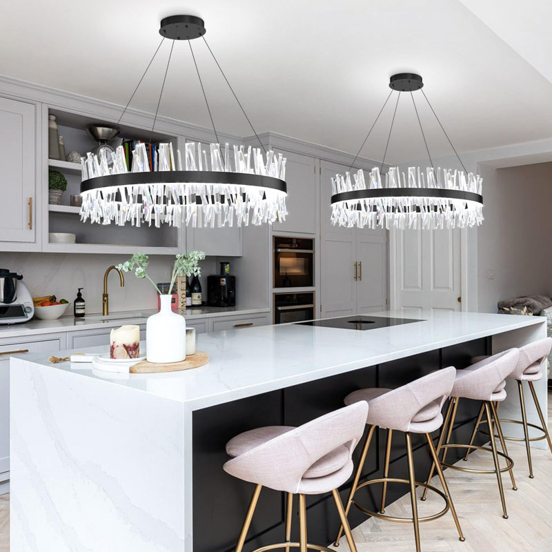 Lustre en cristal Glam, H 78 po x l 20 po x P 20 po, Noir mat