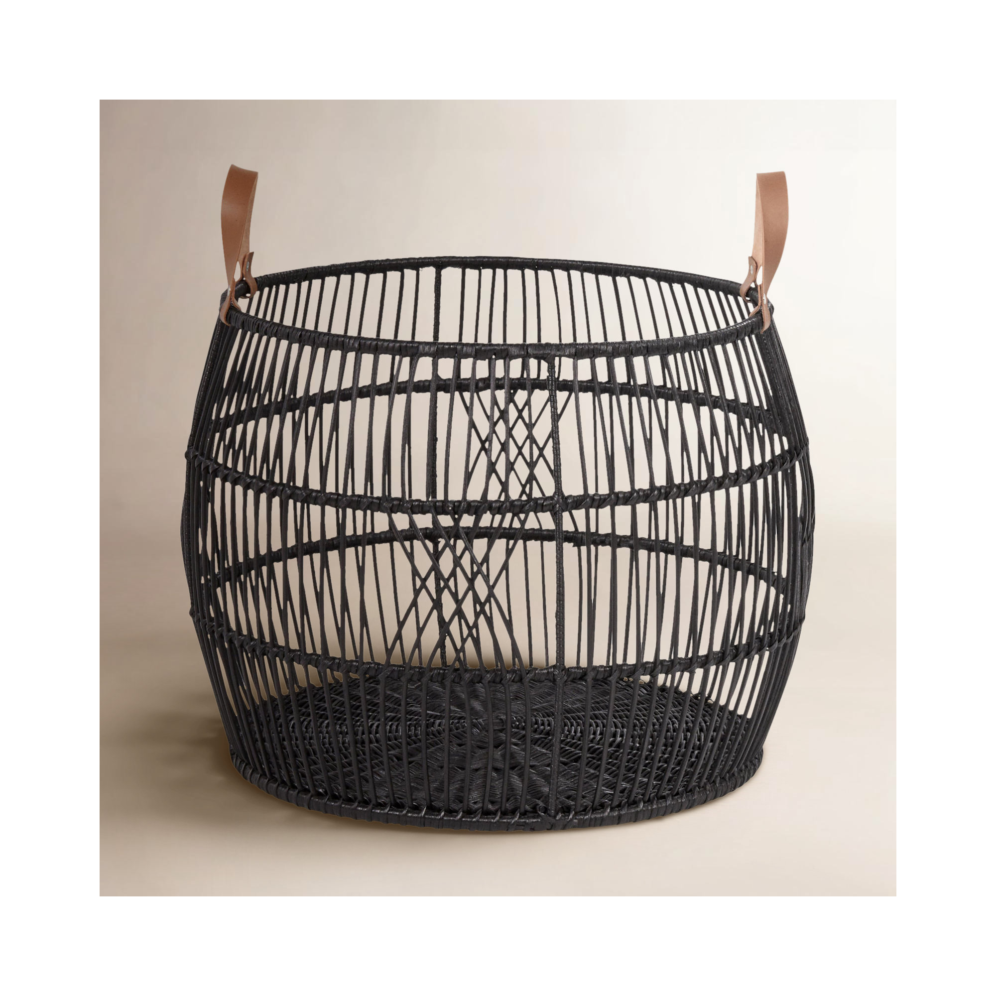 Sumatra Rattan Floor Storage Basket, Black, 16" H x 21" W x 21" D