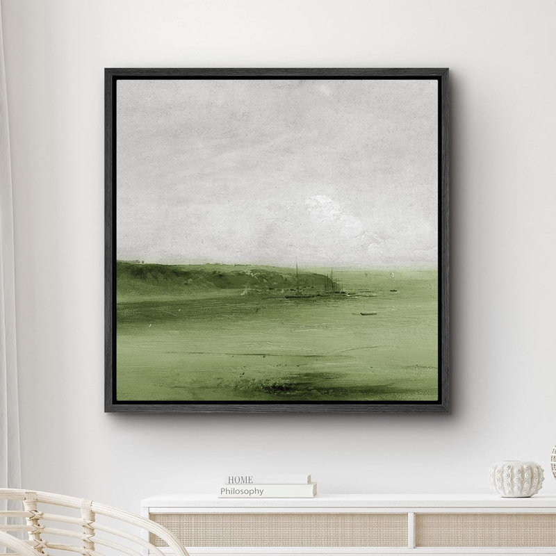 Voilier vert pastel océan encadré sur toile, Noir, H 16 po x l 16 po