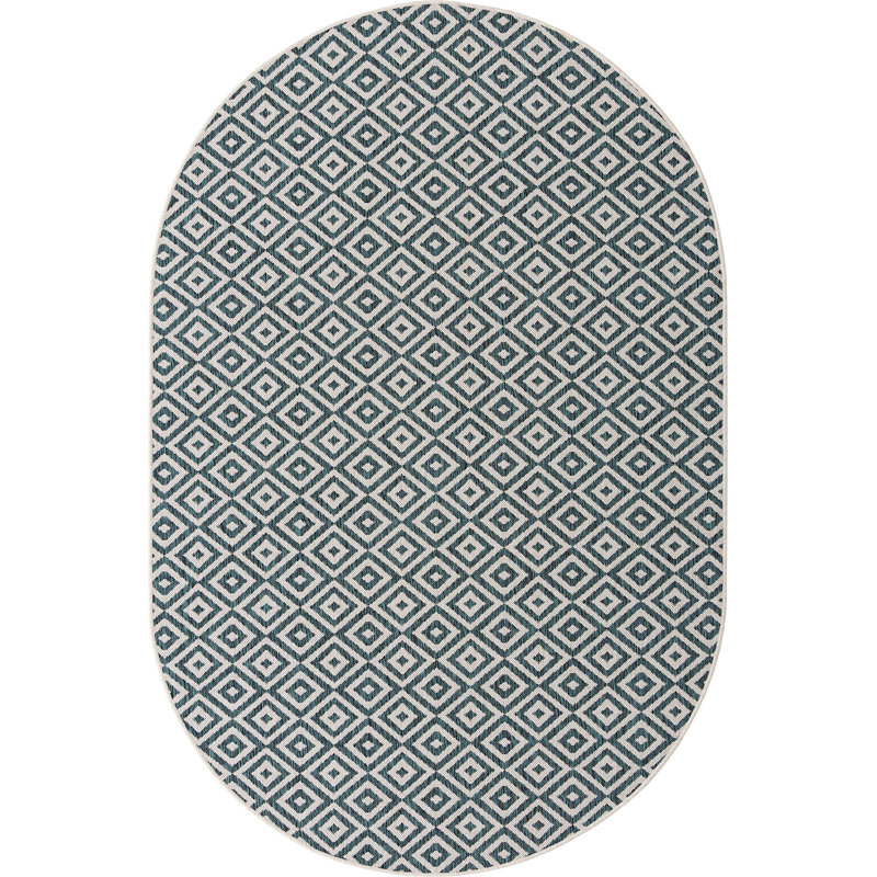 Outdoor Destiny Area Rug Green Diamond Color, Oval 5'3" x 8'
