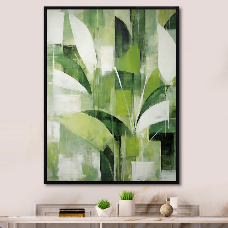 Abstrait, plantes vertes, minimalisme, collage rétro - plantes, art sur toile, H 32 po x l 16 po x P 1 po