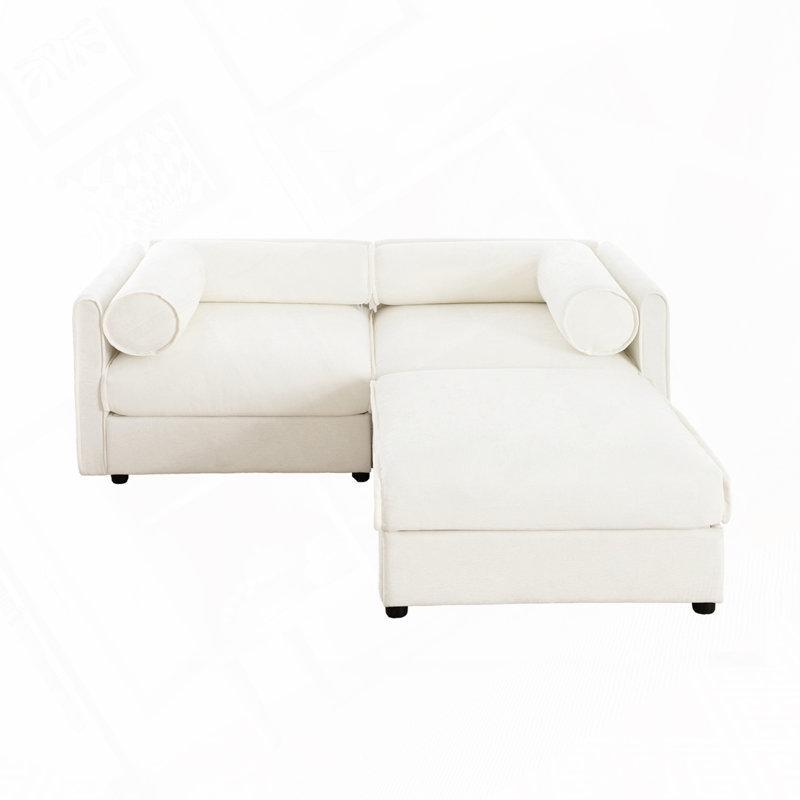 Canapé en chenille 2 places avec repose-pieds, Blanc