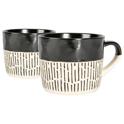 Nicola Spring - Dipped Dash Stoneware Coffee Mugs - 450ml