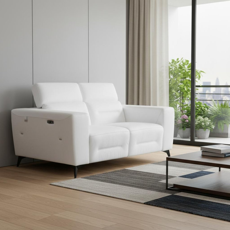 Causeuse inclinable électrique en cuir Wilkish, Cuir véritable blanc