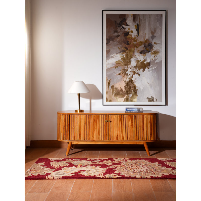 Solomonia Hand Tufted Wool Eco-Friendly Area Rugs - Runner, Dark Red Color, Floral Modern Design, High Pile Thick Handmade Anti Skid Area Rugs for Living Room, Bed Room