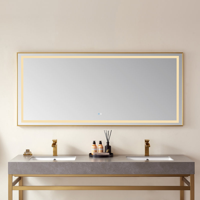 Metal Flat Wall Mirror, Brushed Gold Frame