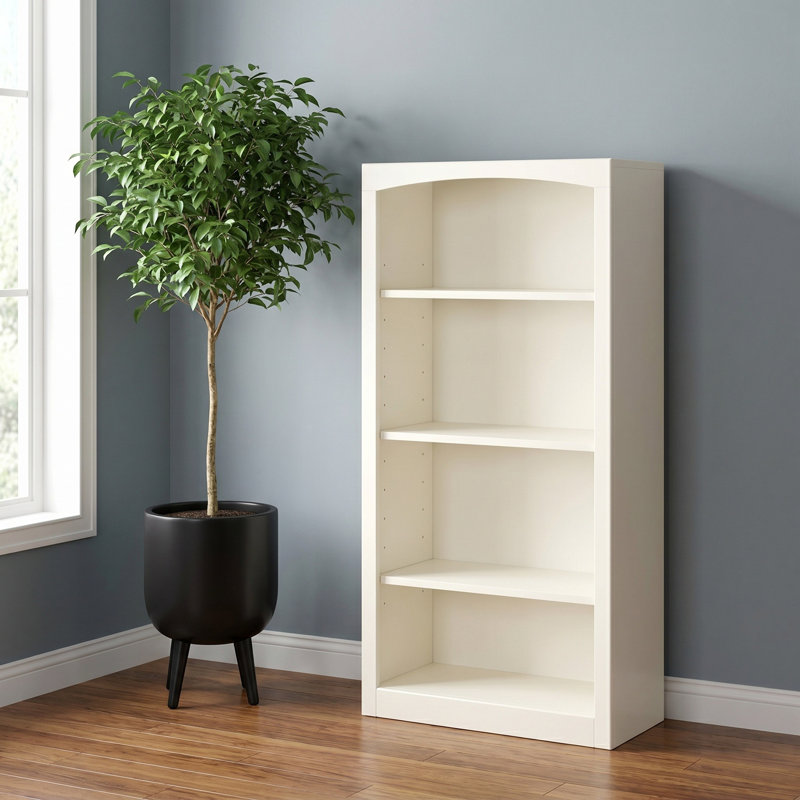 Ossy Solid Wood Classic Bookcase, (4 Shelves) 48"H x 24"W x 12"D, Linen White