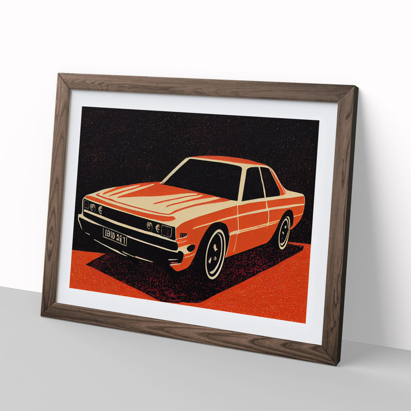Classic Car Block Print - Framed Print, 46cm H x 64cm W x 2cm D, Walnut
