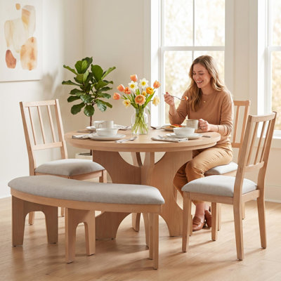 Ensemble de table de salle à manger 5 pièces avec chaises rembourrées et banc incurvé