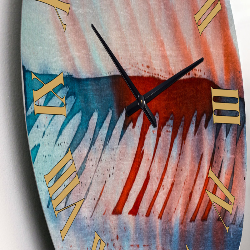 Impression Batik bleue et rouge - horloge murale moderne, Petit
