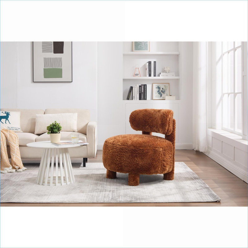 Fauteuil de chambre sans accoudoirs à dossier courbé, pour les espaces de coiffeuse de lecture de chambre à coucher, revêtement en fourrure beige, capacité de 250 lb