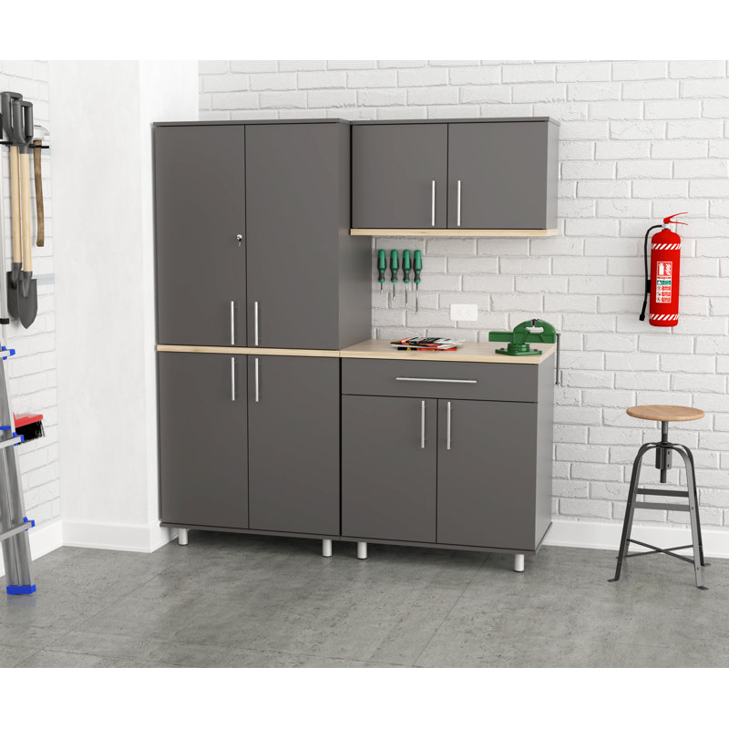 Jezelle 3 Piece Storage System, Dark Gray/Maple