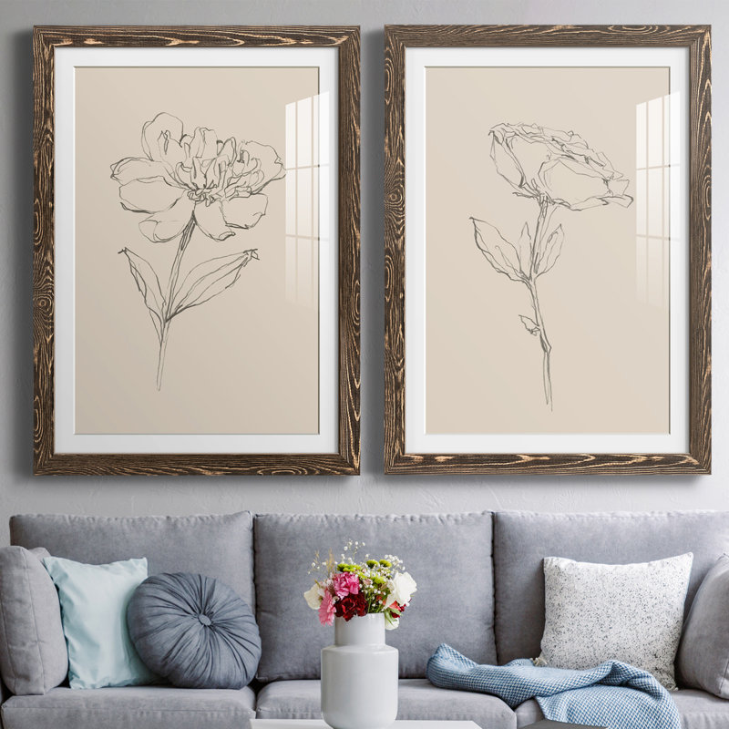 Floral Contour Study III Premium encadré mat - prêt à être accroché, Encadré de bois de noyer, H 37,5 po x l 55 po x P 1,5 po