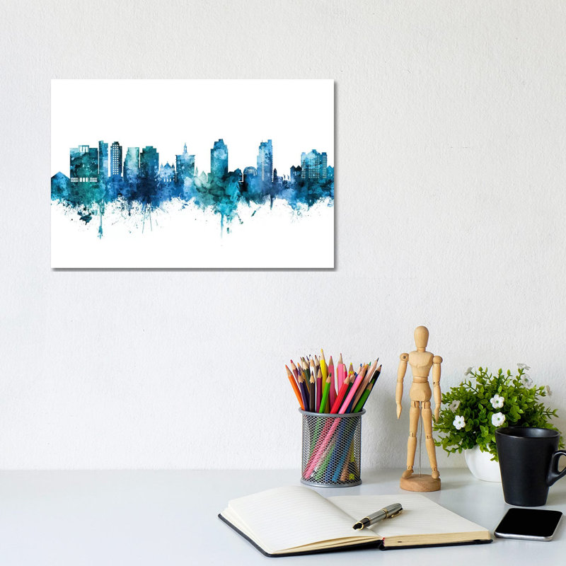 San Jose California Skyline Blue Teal by Michael Tompsett - Wrapped Canvas Print, 20.32 cm H x 30.48 cm W