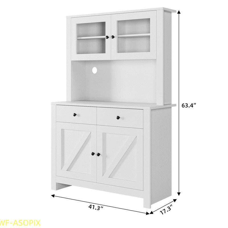 Armoire de cuisine multifonctionnelle avec support pour micro-ondes et bar à café, Blanc