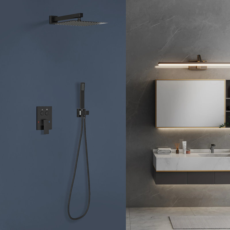 Système de douche carré mural de 10 pouces avec valve brute Topcraft, Noir mat
