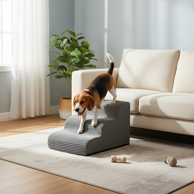 Escalier pour animaux 3 étapes imperméable avec housse lavable amovible et poignée