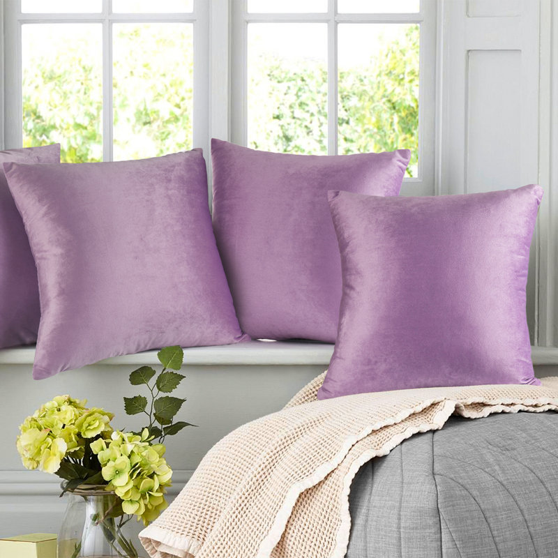Ensemble de 4 coussins décoratifs en velours Nestl, H 18 po x l 18 po, Lavande