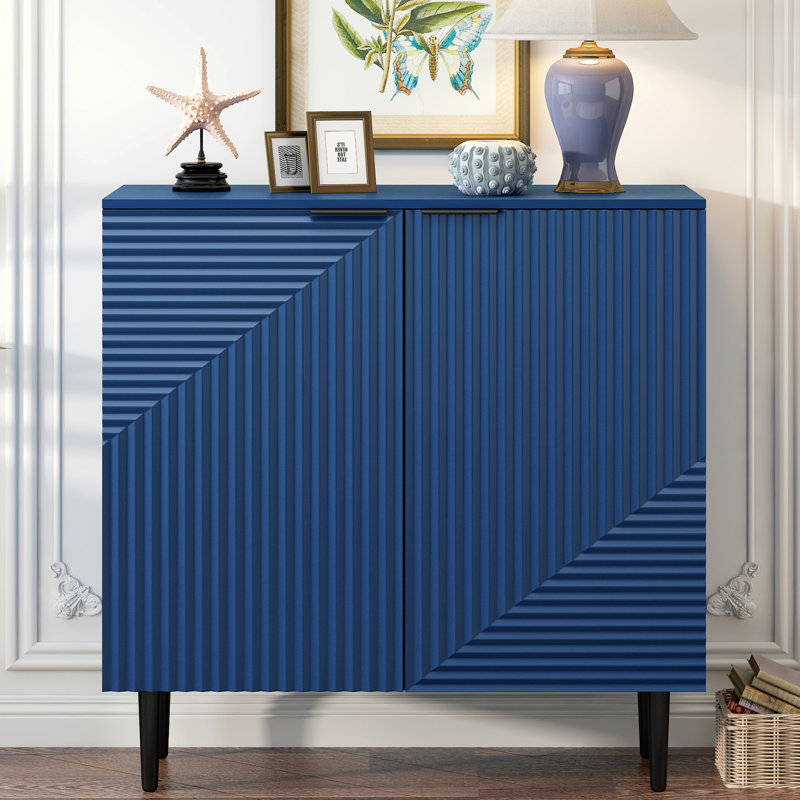 35"L  Console Table with Adjustable Shelves, Navy Blue