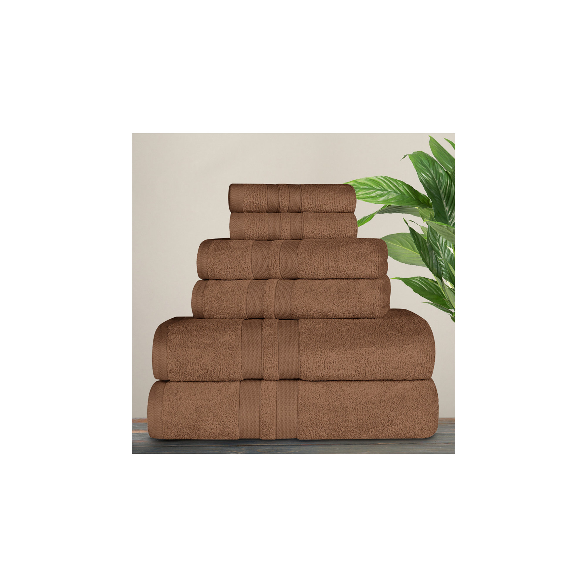 Amoy Soft 6 Piece 100% Cotton Towel Set, Chocolate