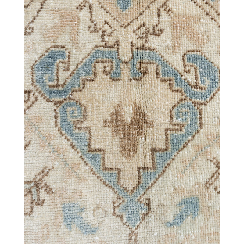 Tapis unique ivoire / bleu / taupe 3 pi 7 po x 4 pi 5 po des années 1920