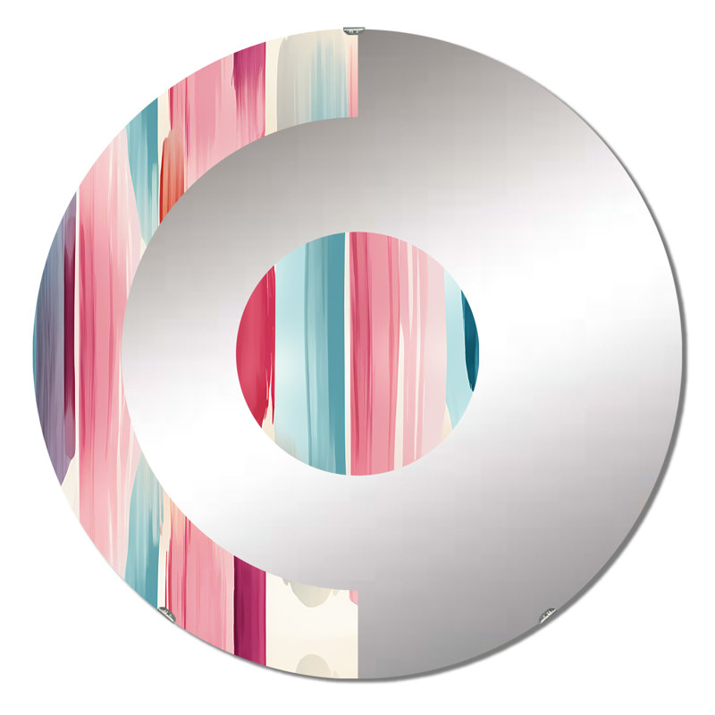 Miroir mural demi-cercle bleu et rose, 23,6 po x 23,6 po