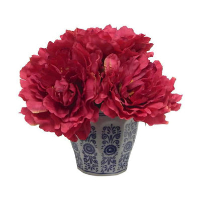 Arrangement floral de pivoines en pot