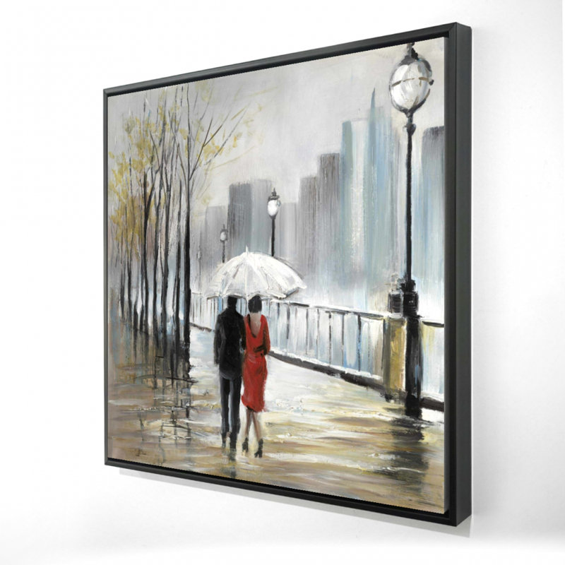 Couple marchant sous la pluie - toile de bureau décorative
