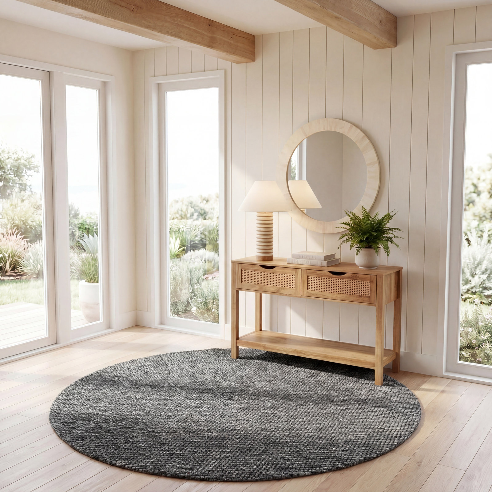 Elle Dark Gray Hand-Woven Rug, Round 6'