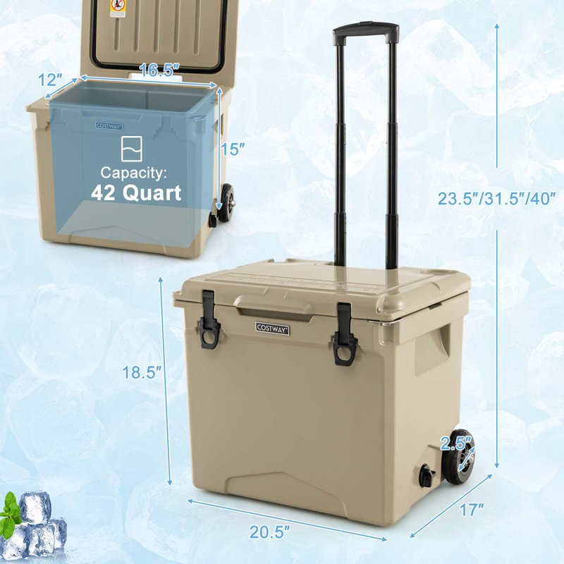 Glacière à roulettes Costway, Brun clair