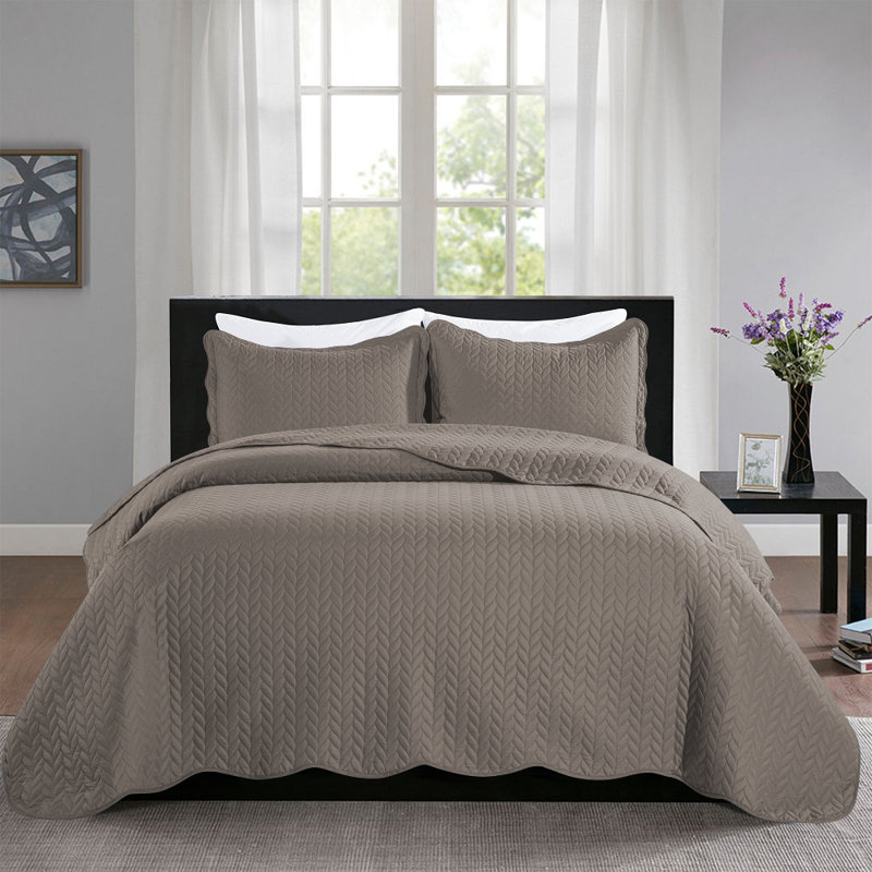 Microfiber Embossed Bedspread Set, Beige, California King Bedspread + 2 King Shams