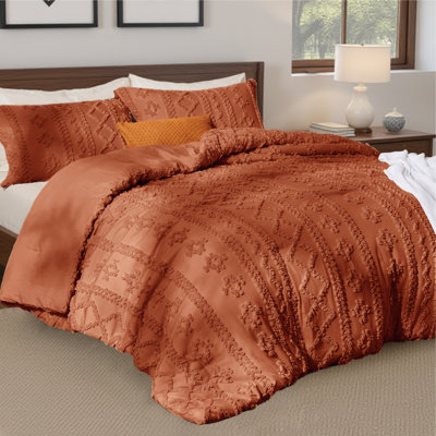 Bedsure Tufted Boho Twin Comforter Set – 2-Piece Terracotta Shabby Bedding，Farmhouse Jacquard Bed Set with Embroidery, All-Season Softness for Cozy Bedrooms & Boho-Chic Gifts