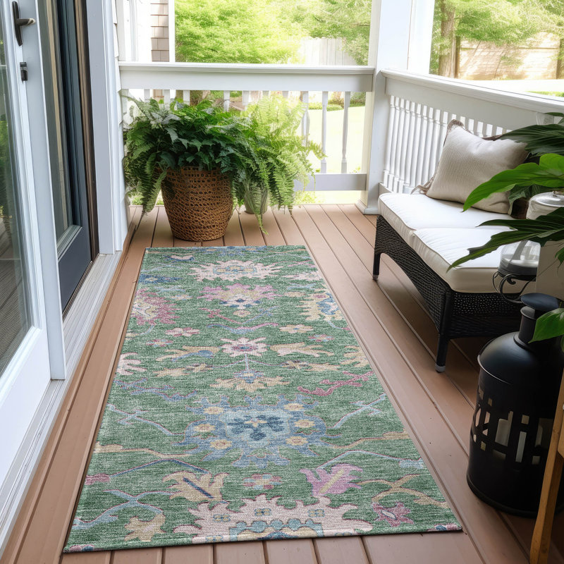 Machine Washable Indoor/Outdoor Cicel ACN1154 Sage Rug, Runner 2'3" x 7'6"