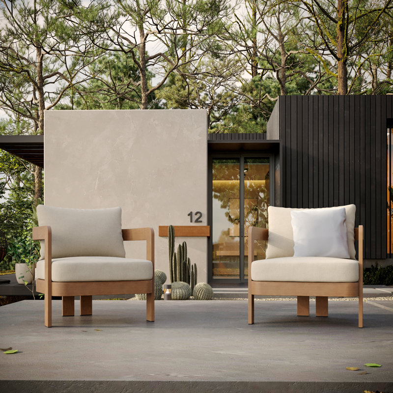 Chaise sans assemblage (ensemble de 2), finition aspect bois: 0% déforestation, âme 100% bois, ensemble de chaises d'extérieur en aluminium, fauteuil club d'extérieur pour 2 personnes, chaises en placage de grain de bois pour patio