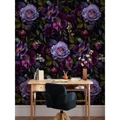 Papier peint floral noir Moody