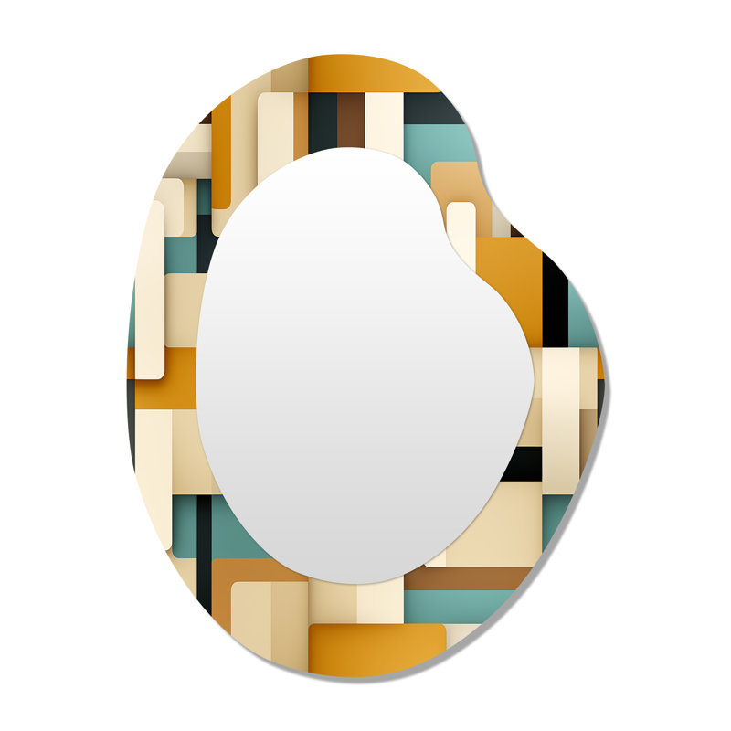 Abstrait blocs taupe Blockchain - miroir mural géométrique asymétrique, miroir décoratif de forme irrégulière moderne, impression d'art en métal
