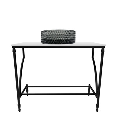 Luminous 36" Minimalist Metal Console Sink with Glass Vessel Basin and Solid Surface Top