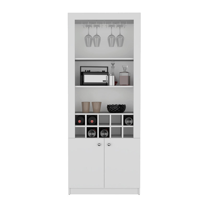 Armoire à 4 niveaux, porte-verres à pied, armoire à vin, armoire à spiritueux, casiers à 10 bouteilles, 4 tablettes, Blanc