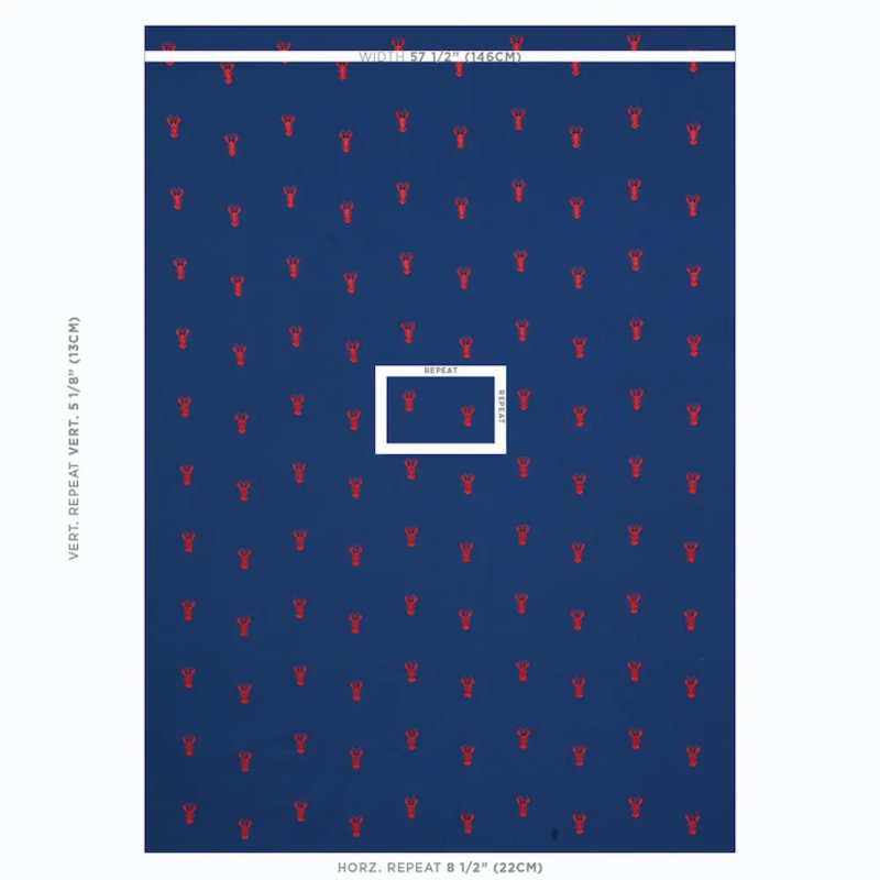 Lobster Embroidery Fabric, Blue/ Dark Blue/ White