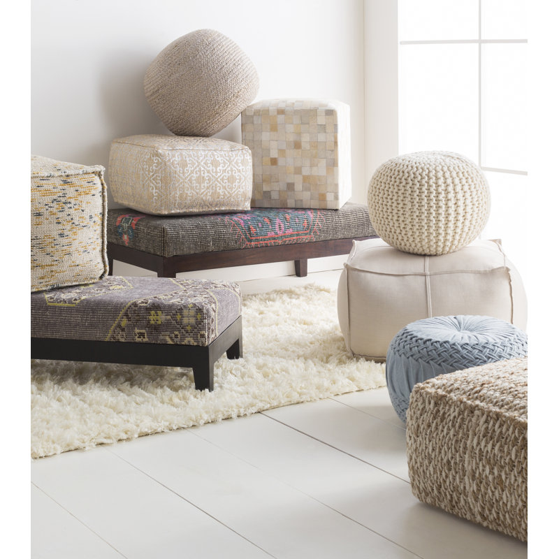 Rodriguez Upholstered Pouf, Medium Gray