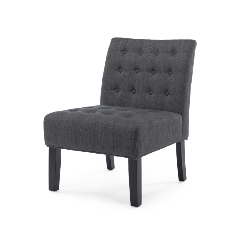 Emmalie 23'' Wide Tufted Slipper Chair Set, Charcoal Polyester