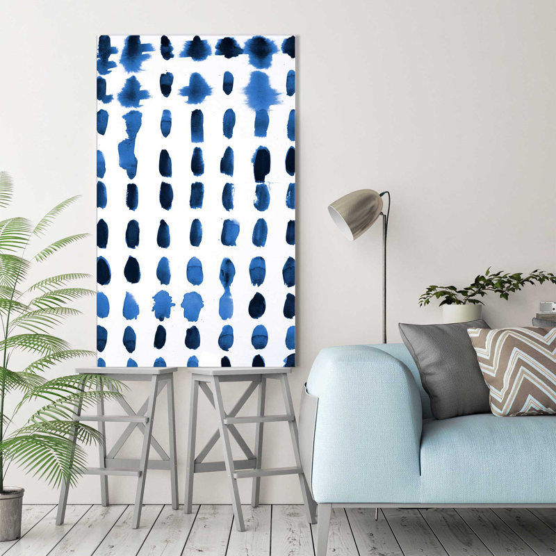 «Blue Spots Pattern», reproduction de peinture à l'aquarelle, H 30 po x l 18 po x P 1 po, Toile tendue
