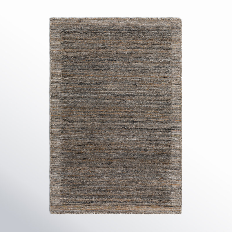Yasmin Hand Knotted Striped Area Rug in Dark Gray/Camel/Beige, Rectangle 9' x 12'