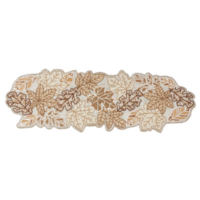 Bountiful Harvest Beaded Fall Leaves Table Runner