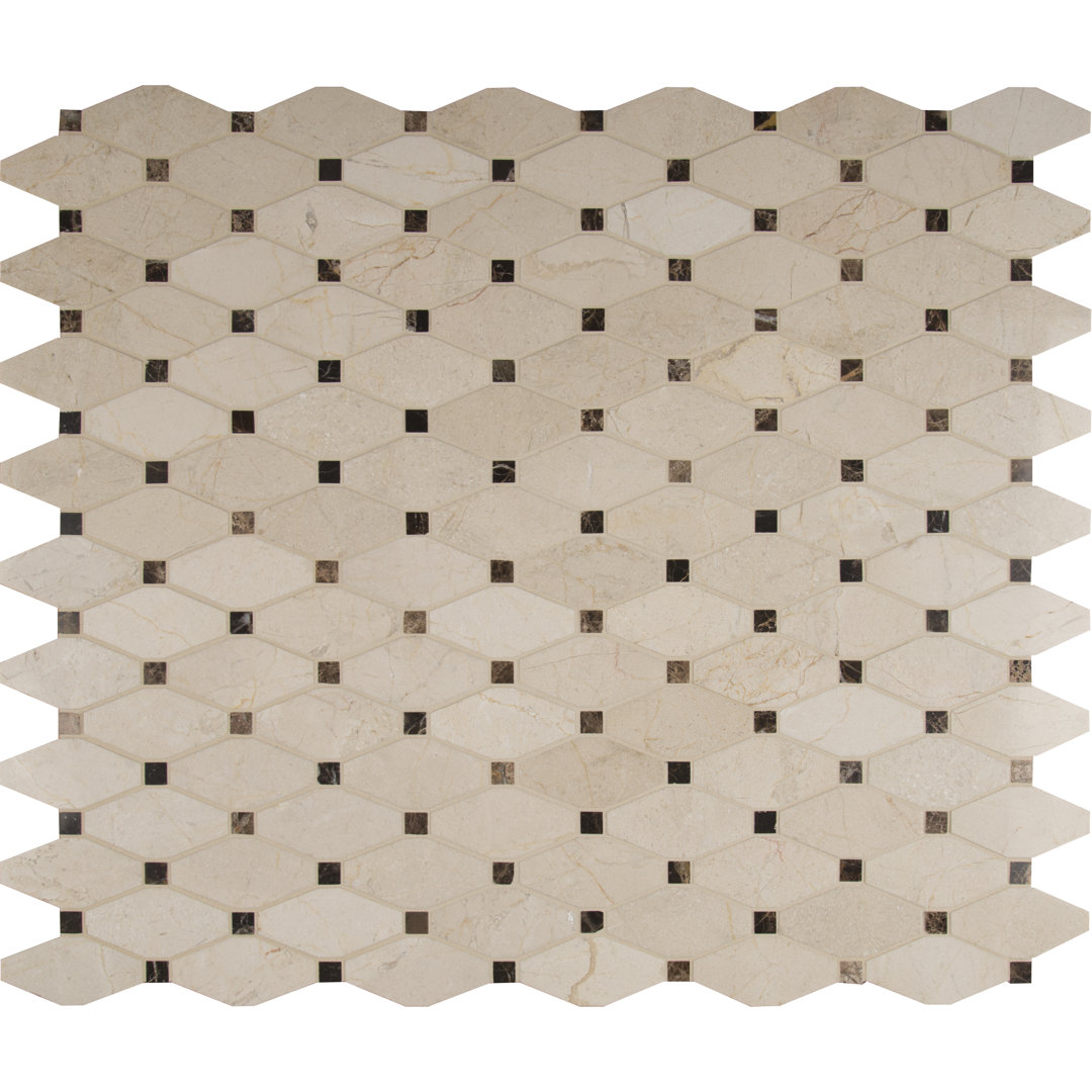 Crema Marfil Octagon 12 in. x 15 in. Polished Marble Mosaic Floor and Wall Tile Ackland